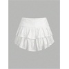 image:imageFloerns Womens Floral Lace Ruffle Skirt Ruched Layered Fairy Y2k Mini Skirt with ShortsWhite