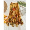image:imageFloerns Womens Floral Midi Skirt Elastic Waist Ruffle Hem Beach Vacation Boho SkirtYellow