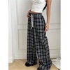 image:imageFloerns Womens Gingham Pants Drawstring Waist Wide Leg Sleepwear Lounge Pajama Bottom Baggy PantsBlack and White