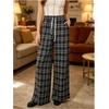 image:imageFloerns Womens Gingham Pants Drawstring Waist Wide Leg Sleepwear Lounge Pajama Bottom Baggy PantsBlack and White