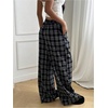 image:imageFloerns Womens Gingham Pants Drawstring Waist Wide Leg Sleepwear Lounge Pajama Bottom Baggy PantsBlack and White