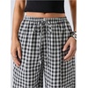 image:imageFloerns Womens Gingham Plaid Drawstring Wide Leg Baggy Palazzo PantsBlack