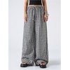 image:imageFloerns Womens Gingham Plaid Drawstring Wide Leg Baggy Palazzo PantsBlack