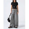 image:imageFloerns Womens Gingham Plaid Drawstring Wide Leg Baggy Palazzo PantsBlack