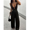 image:imageFloerns Womens Gothic Rivet Halter Neck Jumpsuit Wide Leg Baggy Pants Date Night RompersBlack