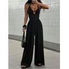 image:imageFloerns Womens Gothic Rivet Halter Neck Jumpsuit Wide Leg Baggy Pants Date Night RompersBlack