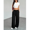 image:imageFloerns Womens High Waist Baggy Straight Wide Leg Sweatpants Trendy Interior Lounge Drawstring Sweat Pants with PocketsBlack