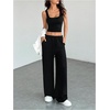 image:imageFloerns Womens High Waist Baggy Straight Wide Leg Sweatpants Trendy Interior Lounge Drawstring Sweat Pants with PocketsBlack