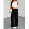 image:imageFloerns Womens High Waist Baggy Straight Wide Leg Sweatpants Trendy Interior Lounge Drawstring Sweat Pants with PocketsBlack