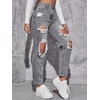 image:imageFloerns Womens High Waist Boyfriend Straight Leg Ripped Jeans Distressed Denim Pants GreyGrey