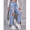 image:imageFloerns Womens High Waist Boyfriend Straight Leg Ripped Jeans Distressed Denim Pants GreyLight Blue