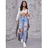 image:imageFloerns Womens High Waist Boyfriend Straight Leg Ripped Jeans Distressed Denim Pants GreyLight Blue