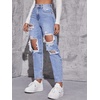 image:imageFloerns Womens High Waist Boyfriend Straight Leg Ripped Jeans Distressed Denim Pants GreyLight Blue