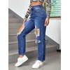 image:imageFloerns Womens High Waist Boyfriend Straight Leg Ripped Jeans Distressed Denim Pants GreyWater Blue