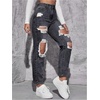 image:imageFloerns Womens High Waisted Distressed Jeans Straight Leg Casual Ripped Denim PantsDark Grey
