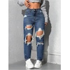 image:imageFloerns Womens High Waisted Distressed Jeans Straight Leg Casual Ripped Denim PantsDark Wash