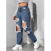 image:imageFloerns Womens High Waisted Distressed Jeans Straight Leg Casual Ripped Denim PantsDark Wash