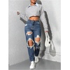 image:imageFloerns Womens High Waisted Distressed Jeans Straight Leg Casual Ripped Denim PantsDark Wash