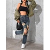 image:imageFloerns Womens High Waisted Distressed Jeans Straight Leg Casual Ripped Denim PantsDark Wash Solid