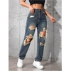 image:imageFloerns Womens High Waisted Distressed Jeans Straight Leg Casual Ripped Denim PantsDark Wash Solid