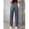 image:imageFloerns Womens High Waisted Distressed Jeans Straight Leg Casual Ripped Denim PantsDark Wash Solid