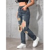 image:imageFloerns Womens High Waisted Distressed Jeans Straight Leg Casual Ripped Denim PantsDark Wash Solid