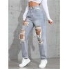 image:imageFloerns Womens High Waisted Distressed Jeans Straight Leg Casual Ripped Denim PantsGrey