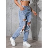 image:imageFloerns Womens High Waisted Distressed Jeans Straight Leg Casual Ripped Denim PantsLight Wash