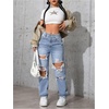 image:imageFloerns Womens High Waisted Distressed Jeans Straight Leg Casual Ripped Denim PantsLight Wash