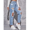 image:imageFloerns Womens High Waisted Distressed Jeans Straight Leg Casual Ripped Denim PantsLight Wash Blue