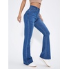 image:imageFloerns Womens High Waisted Flare Jeans Frayed Raw Hem Bell Bottom Denim PantsBlue