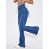 image:imageFloerns Womens High Waisted Flare Jeans Frayed Raw Hem Bell Bottom Denim PantsBlue
