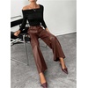 image:imageFloerns Womens High Waisted Leather Pants Straight Leg Dressy Casual TrousersChocolate Brown