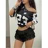 image:imageFloerns Womens Lace Layered Ruffle Low Rise Bloomers Shorts Cute Mini SkirtBlack