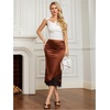 image:imageFloerns Womens Lace Satin Ruched Asymmetrical High Rise Midi SkirtBrown