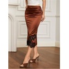 image:imageFloerns Womens Lace Satin Ruched Asymmetrical High Rise Midi SkirtBrown