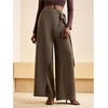 image:imageFloerns Womens Linen Wrap Pants High Waisted Wide Leg Flowy Palazzo PantsKhaki