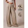 image:imageFloerns Womens Low Rise Linen Pants Wide Leg Twist Palazzo TrousersKhaki