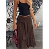image:imageFloerns Womens Low Rise Tie Front Asymmetrical Ruffle Going Out Midi SkirtCoffee Brown