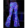 image:imageFloerns Womens Marble Flare Leg Pants Elastic Waist Reflective Music Festival Y2k PantsPurple Multi