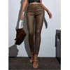 image:imageFloerns Womens PU Leather High Waisted Leggings Stretch Skinny Long Pants with PocketsBrown