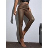 image:imageFloerns Womens PU Leather High Waisted Leggings Stretch Skinny Long Pants with PocketsBrown