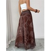 image:imageFloerns Womens Paisley Maxi Skirt Ruched Waist Vintage Vacation A Line SkirtBrown