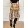image:imageFloerns Womens Plaid ALine Midi Skirt Asymmetrical Ruffle Hem SkirtsBeige