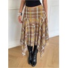 image:imageFloerns Womens Plaid ALine Midi Skirt Asymmetrical Ruffle Hem SkirtsBeige