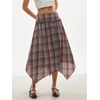 image:imageFloerns Womens Plaid ALine Midi Skirt Asymmetrical Ruffle Hem SkirtsMulticolor