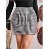 image:imageFloerns Womens Plaid High Waist Bodycon Split Mini SkirtBlack White Houndstooth