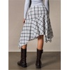image:imageFloerns Womens Plaid Midi Skirt Low Rise Asymmetrical Ruffle Y2k SkirtsBlack and White