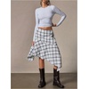 image:imageFloerns Womens Plaid Midi Skirt Low Rise Asymmetrical Ruffle Y2k SkirtsBlack and White