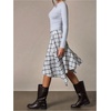 image:imageFloerns Womens Plaid Midi Skirt Low Rise Asymmetrical Ruffle Y2k SkirtsBlack and White